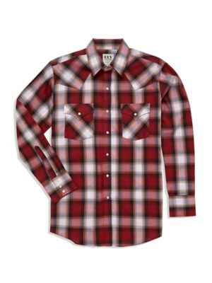 Ely Cattleman Long Sleeve Textured Dobby Plaid Western Shirt