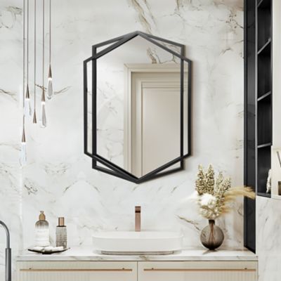 Image showing  Black Metal Hexagon Frame Wall Accent Mirror