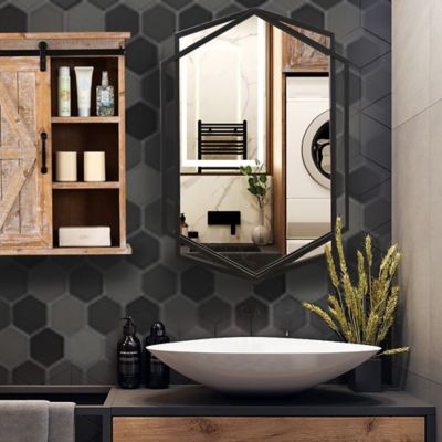 Image showing  Black Metal Hexagon Frame Wall Accent Mirror