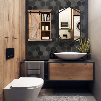 Image showing  Black Metal Hexagon Frame Wall Accent Mirror