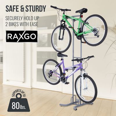 Image showing  Freestanting Bike Storage Rack, 2 Bicycle Stand W/Adjustable Hooks, for Mountain & Road Bikes