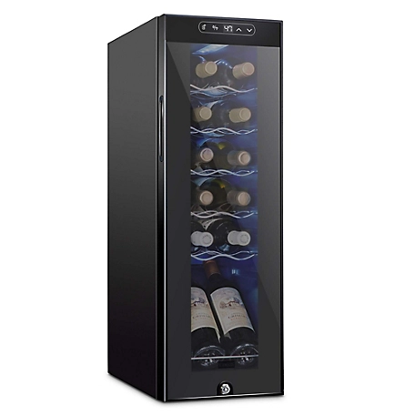 Ivation Schmecke 12 Bottle Compressor Wine Refrigerator, Freestanding Wine Cooler with Lock, Black