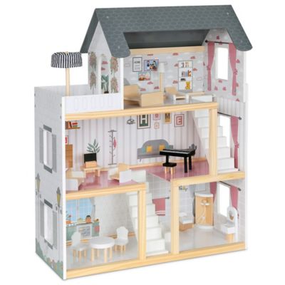 Lil' Jumbl Large Wooden Dollhouse, 3 Story Doll House with Furniture, Stairs & Accessories