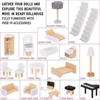 Image showing  Large Wooden Dollhouse, 3 Story Doll House with Furniture, Stairs & Accessories