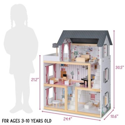 Image showing  Large Wooden Dollhouse, 3 Story Doll House with Furniture, Stairs & Accessories