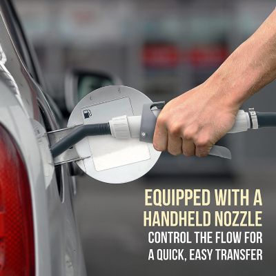 Image showing  Battery Powered Automatic Fuel Transfer Pump with Rubber Hose and Nozzle for Flow Control and Stop, 2.4 GPM