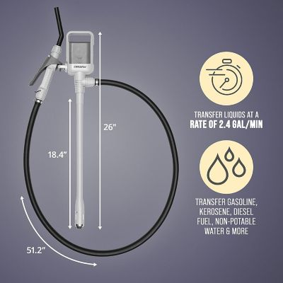 Image showing  Battery Powered Automatic Fuel Transfer Pump with Rubber Hose and Nozzle for Flow Control and Stop, 2.4 GPM