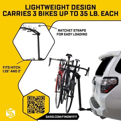 Image showing  Bones Hitch Bike Rack Mount, Bike Rack for Car and SUVs for 3 Bikes - Black