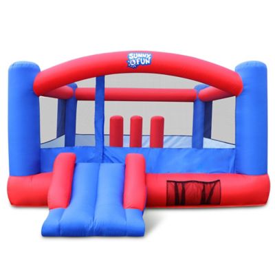 Sunny & Fun Giant Inflatable Bounce House with Built-In Posts, Air Pump & Carrying Case, Blue