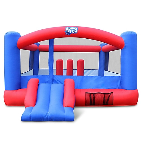 Sunny & Fun Giant Inflatable Bounce House with Built-In Posts, Air Pump & Carrying Case, Blue