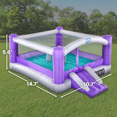Image showing  Giant Inflatable Bounce House with Built-In Posts, Air Pump & Carrying Case - Purple