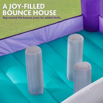 Image showing  Giant Inflatable Bounce House with Built-In Posts, Air Pump & Carrying Case - Purple