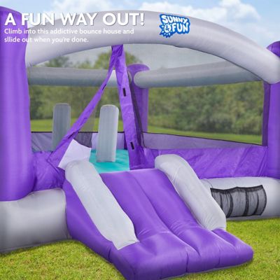 Image showing  Giant Inflatable Bounce House with Built-In Posts, Air Pump & Carrying Case - Purple