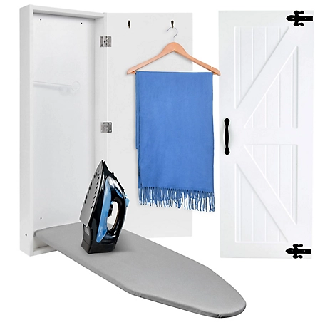 Ivation Ironing Board, Wall Mounted Ironing Board Cabinet W/Farmhouse Door & Release Lever, White