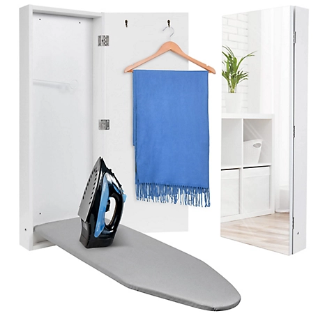 Ivation Ironing Board, Wall Mounted Ironing Board Cabinet with Mirror & Release Lever, White