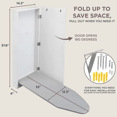 Image showing  Ironing Board, Wall Mounted Ironing Board Cabinet with Mirror & Release Lever, White