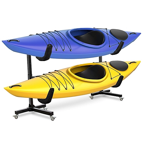 RaxGo Freestanding 2 Kayak Rack, Heavy Duty Kayak Stand for Indoor, Outdoor, or Dock - With Wheels