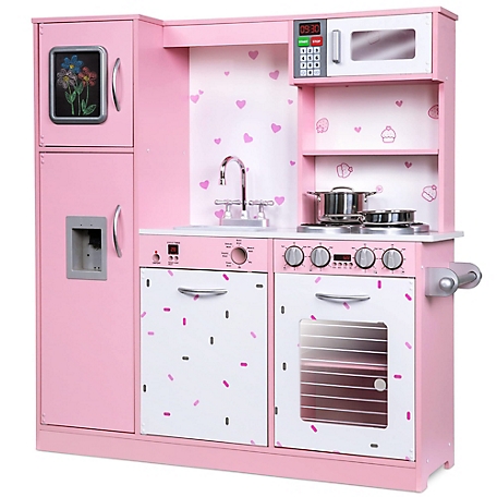 Lil' Jumbl Kids Kitchen Set, Wooden Pretend Play Kitchen with Sounds & Accessories - Pink Sprinkles