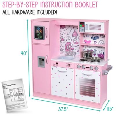 Image showing  Kids Kitchen Set, Wooden Pretend Play Kitchen with Sounds & Accessories - Pink Emoji