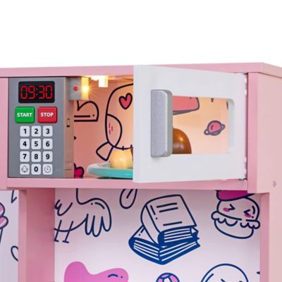 Image showing 6 th Lil' Jumbl Kids Kitchen Set, Wooden Pretend Play Kitchen with Sounds & Accessories - Pink Emoji