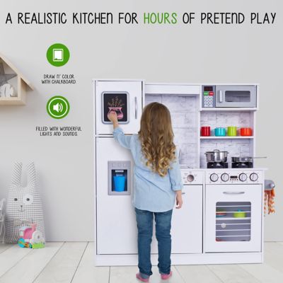 Image showing 6 th Lil' Jumbl Premium Kids Kitchen Set, Wooden Pretend Play Kitchen with Sounds & Accessories - White
