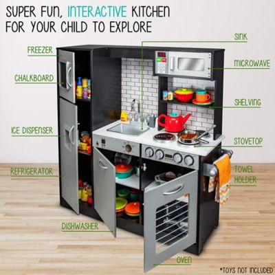 Image showing  Kids Kitchen Set, Wooden Pretend Play Kitchen with Sounds & Accessories - Charcoal