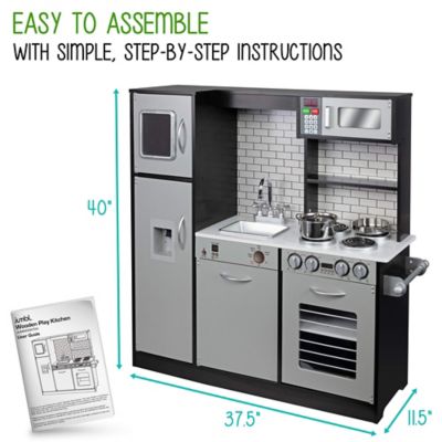 Image showing  Kids Kitchen Set, Wooden Pretend Play Kitchen with Sounds & Accessories - Charcoal