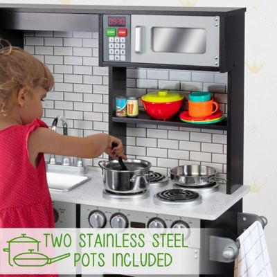 Image showing 6 th Lil' Jumbl Kids Kitchen Set, Wooden Pretend Play Kitchen with Sounds & Accessories - Charcoal