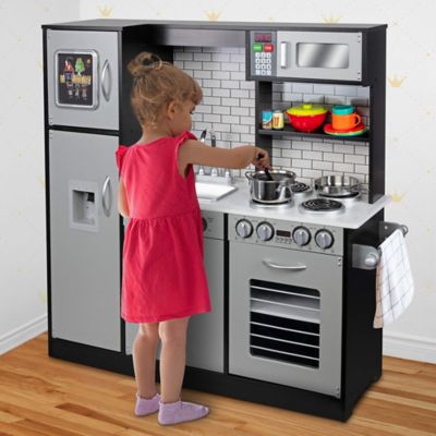 Image showing 7 th Lil' Jumbl Kids Kitchen Set, Wooden Pretend Play Kitchen with Sounds & Accessories - Charcoal