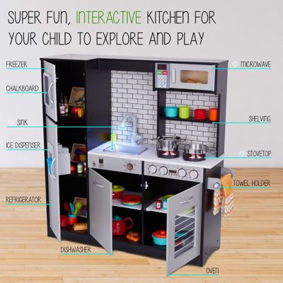 Image showing  Premium Kids Kitchen Set, Wooden Pretend Play Kitchen W/Sounds & Accessories - Charcoal