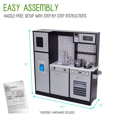 Image showing  Premium Kids Kitchen Set, Wooden Pretend Play Kitchen W/Sounds & Accessories - Charcoal