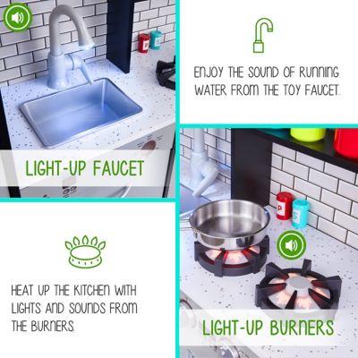 Image showing  Premium Kids Kitchen Set, Wooden Pretend Play Kitchen W/Sounds & Accessories - Charcoal