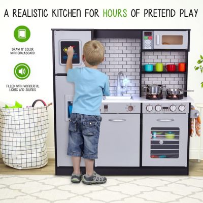 Image showing 7 th Lil' Jumbl Premium Kids Kitchen Set, Wooden Pretend Play Kitchen W/Sounds & Accessories - Charcoal