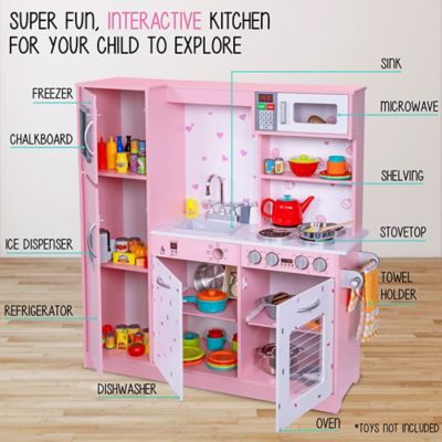Image showing  Kitchen Set for Kids, Pretend Colored Wooden Play Kitchen Set, Realistic Sound, Pots & Pan, Colorful Pink