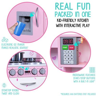 Image showing  Kitchen Set for Kids, Pretend Colored Wooden Play Kitchen Set, Realistic Sound, Pots & Pan, Colorful Pink