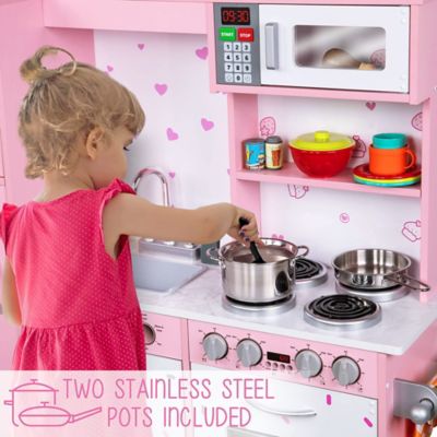 Image showing 5 th Lil' Jumbl Kitchen Set for Kids, Pretend Colored Wooden Play Kitchen Set, Realistic Sound, Pots & Pan, Colorful Pink