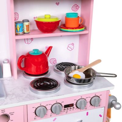Image showing 6 th Lil' Jumbl Kitchen Set for Kids, Pretend Colored Wooden Play Kitchen Set, Realistic Sound, Pots & Pan, Colorful Pink