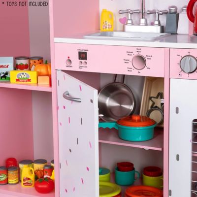 Image showing 7 th Lil' Jumbl Kitchen Set for Kids, Pretend Colored Wooden Play Kitchen Set, Realistic Sound, Pots & Pan, Colorful Pink