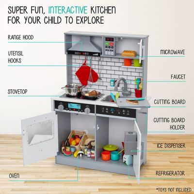 Image showing  Kitchen Set for Kids, Pretend Toddler Wooden Kitchen Playset, Realistic Sound, Pots & Pan, Gray