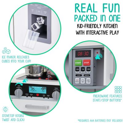 Image showing  Kitchen Set for Kids, Pretend Toddler Wooden Kitchen Playset, Realistic Sound, Pots & Pan, Gray