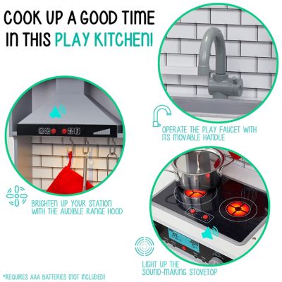 Image showing  Kitchen Set for Kids, Pretend Toddler Wooden Kitchen Playset, Realistic Sound, Pots & Pan, Gray