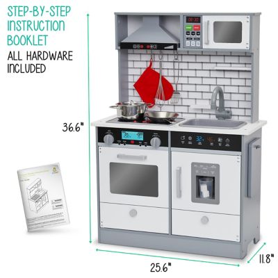 Image showing 6 th Lil' Jumbl Kitchen Set for Kids, Pretend Toddler Wooden Kitchen Playset, Realistic Sound, Pots & Pan, Gray