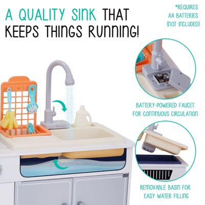 Image showing  Wooden Interactive Kids Kitchen Playset with Running Water Sink