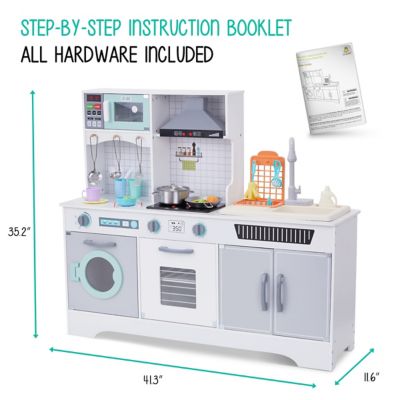 Image showing 7 th Lil' Jumbl Wooden Interactive Kids Kitchen Playset with Running Water Sink
