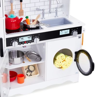 Image showing 8 th Lil' Jumbl Large Kids Kitchen Set, Wooden Pretend Play Kitchen with Sounds and Accessories