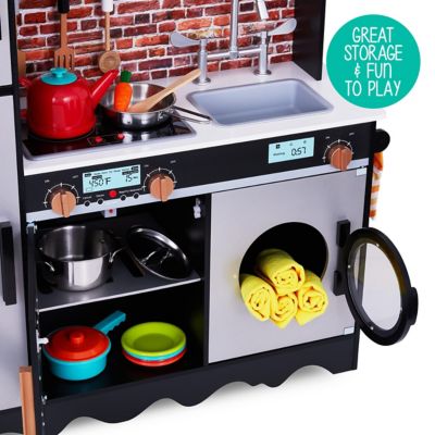 Image showing 7 th Lil' Jumbl Lil Jumbl Kitchen Set for Kids, Pretend Wooden Play Kitchen with Accessories, Dark