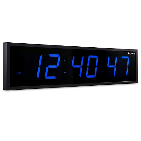 Ivation Large Digital Clock, 24 in. Led Wall Clock with Stopwatch, Alarms, Timer, Temp & Remote, Blue