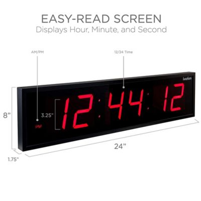 Image showing  Digital LED Large Wall Clock with Stopwatch, Alarms, Timer, Temp and Remote, 24 in., Red