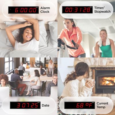 Image showing  Digital LED Large Wall Clock with Stopwatch, Alarms, Timer, Temp and Remote, 24 in., Red