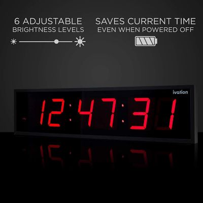 Image showing  Digital LED Large Wall Clock with Stopwatch, Alarms, Timer, Temp and Remote, 24 in., Red